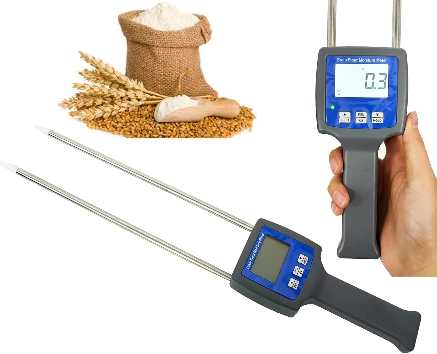 

Handheld Grain Flour Moisture Tester with Measuring range 6-30% Resolusion 0.1 Accuracy± 0.5% 18.3x3x1.4 inch