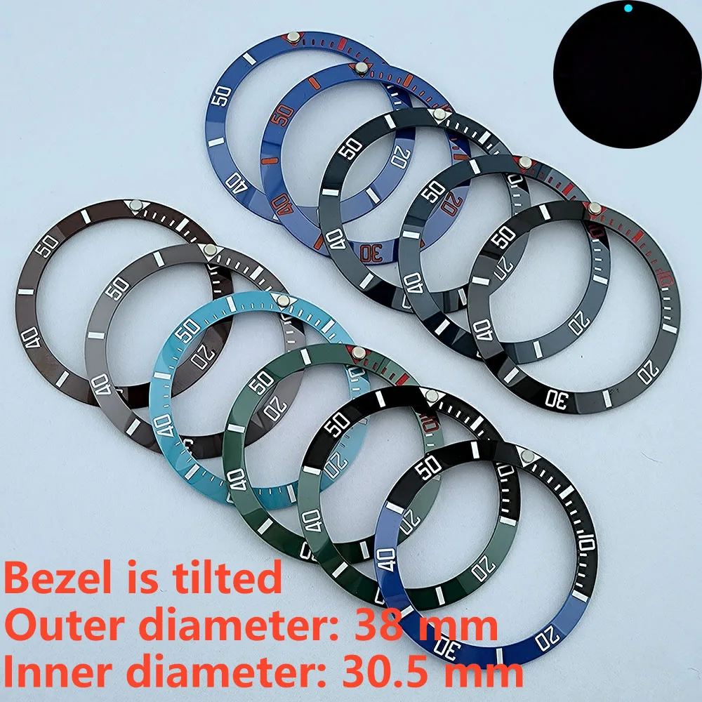 38mm ceramic/aluminium insert bezel high quality green/blue luminous bezel is tilted for 40mm case watch repair tools