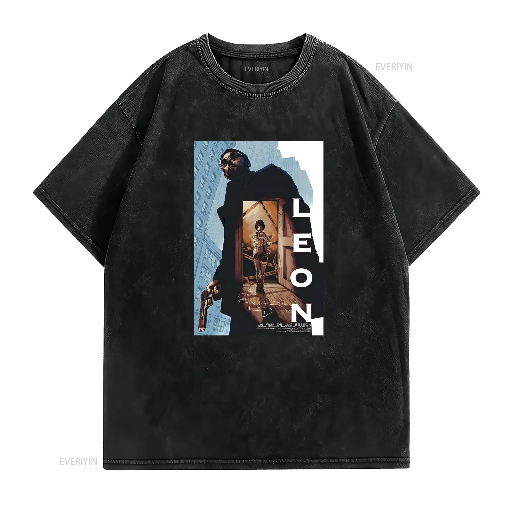 Leon The Professional Jean Reno Film T Shirt Baggy Boyfriend 2185 vintage Washed Versatile homme Casual streetwear fashion