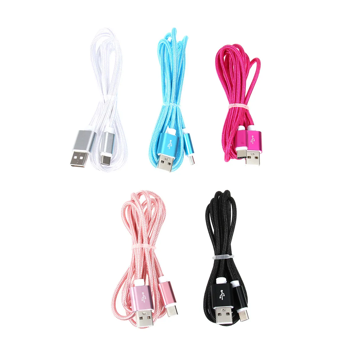 

5Pcs USB Type C Cable 1.5m Nylon Braided Fast Charging Replacement Power Cord Mobile Phone USB Fast