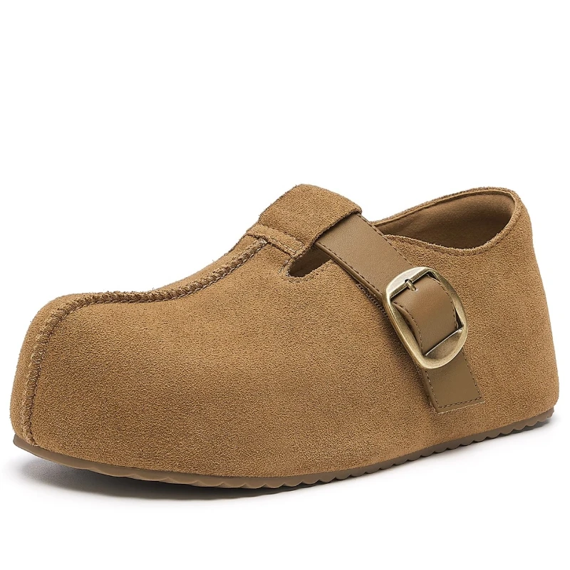 

Retro Deep Khaki Casual Shoes for Women's Genuine Leather Fashionable Comfortable Breathable Thick Soled Height Increasing Shoes