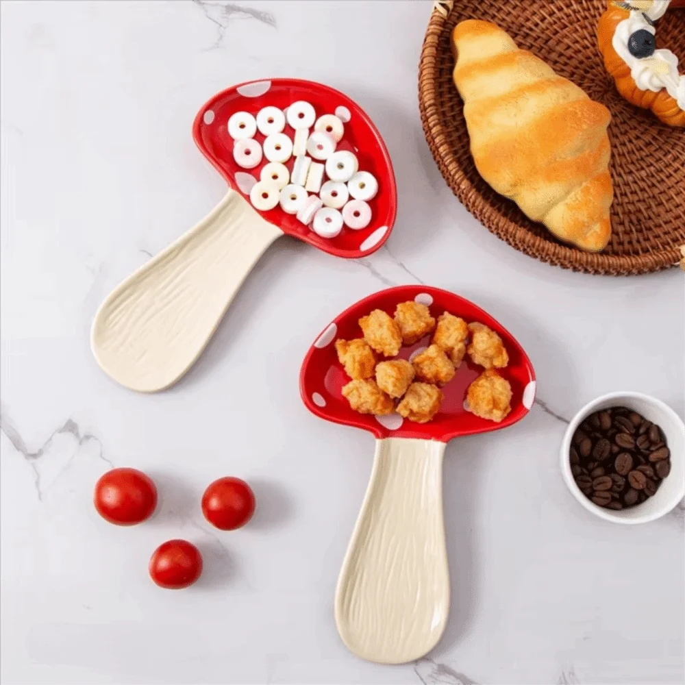 

Cartoon Ceramic Mushroom Spoon Rest Heat Resistant Non-slip Bottom Porcelain Spatula Rest Glazed Ladle Holder Restaurant