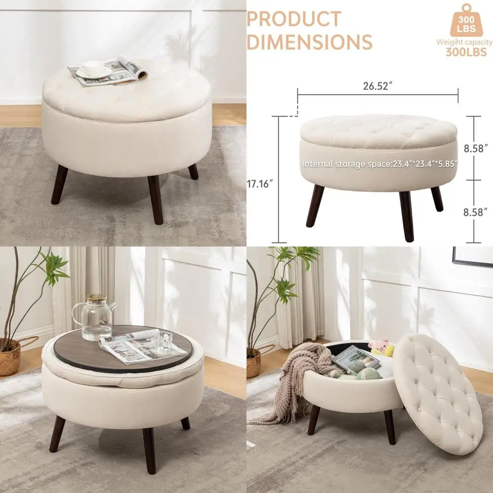 

Современный тафтинговый круглый пуфик со съемной столешницей — журнальный столик для хранения 26,5 дюймов для гостиной