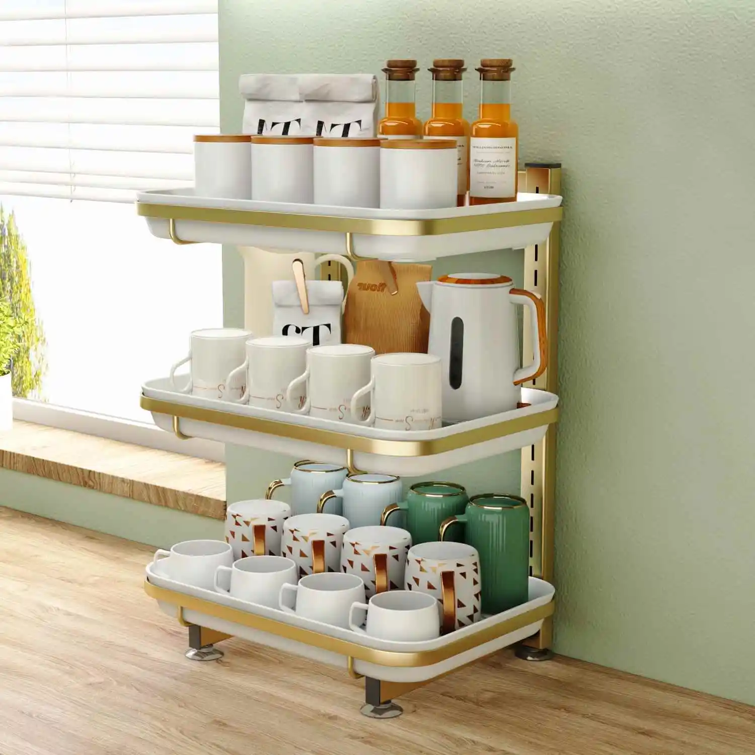 

Двухуровневая подставка для чашек, настольный поддон для сушки посуды, для гостиной, кухни, дома, держатель для стеклянных чайных чашек, металлический, встраиваемый, Insta...