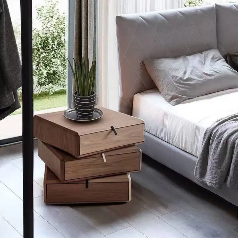 

-+-European Decor Designer Nightstands Brown Dark Vintage Bedroom Nightstands Bedside Table Retro Mesitas De Noche Furniture Hom