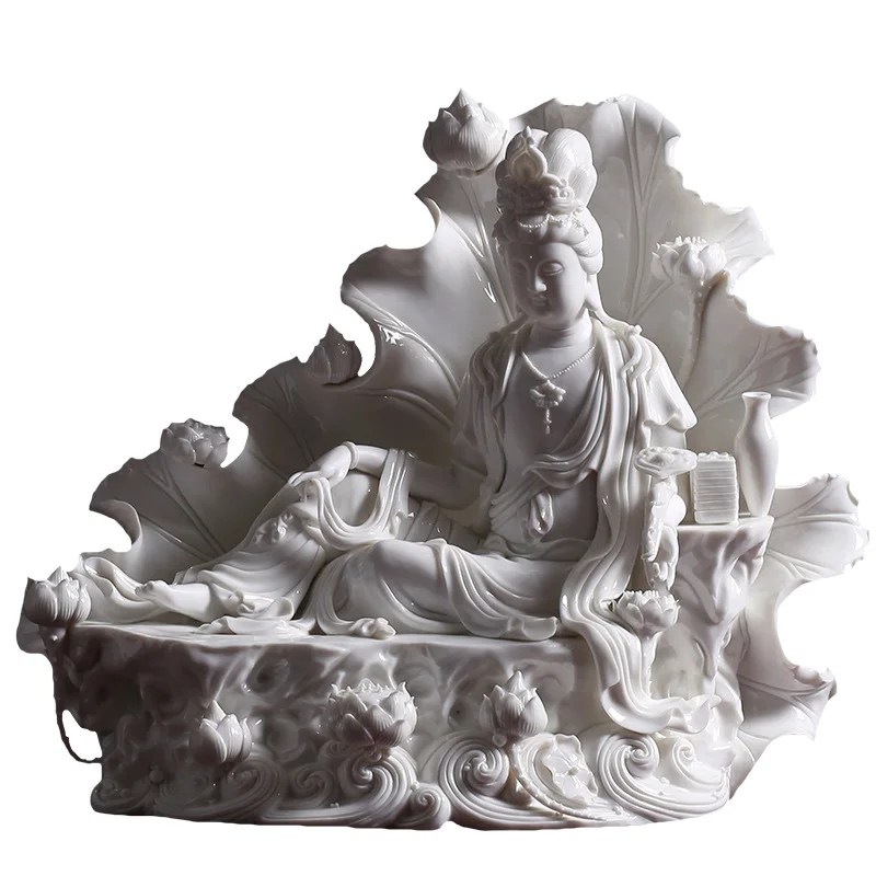 White Porcelain Sculpture Crafts Home Ornament/16 Inch Wo Lian Guanyin