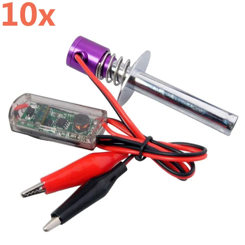 10pcs 6-12V Nitro Glow Plug Starter Igniter 80100 Upgraded Electronic for 1/10 RC Car Truck Alligator Clip