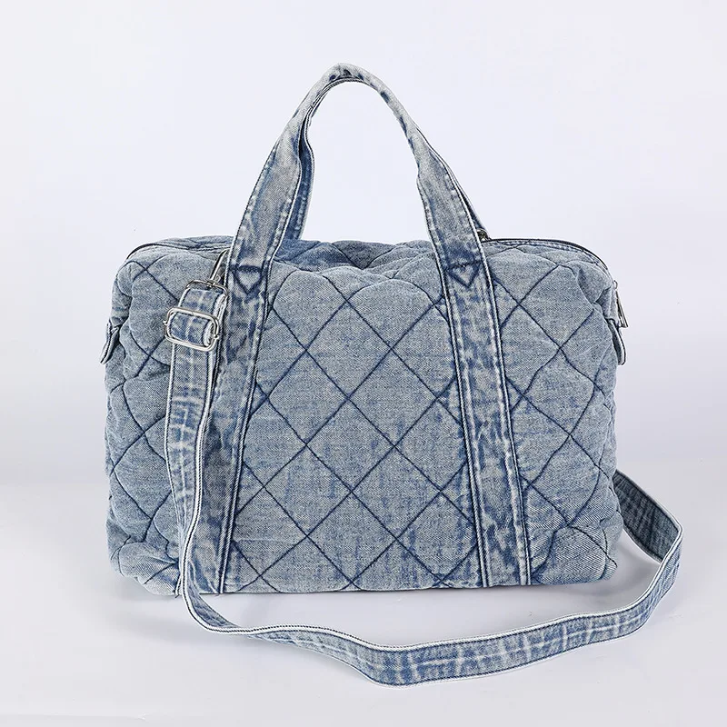 

Large Capacity Denim Shoulder Bag Lingge Quilting Tote Bags for Women Handbags Canvas Travel Bag Shopper Purses New 2025 Clutch