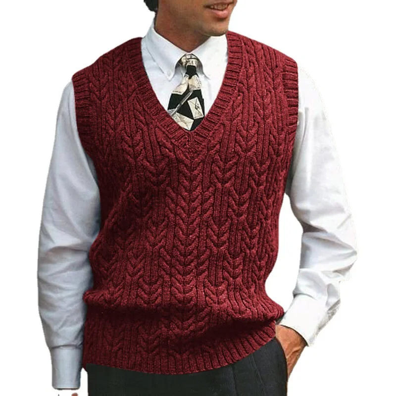 

Men's New Knitted Vest Men's V-neck Solid Color Sweater Vest