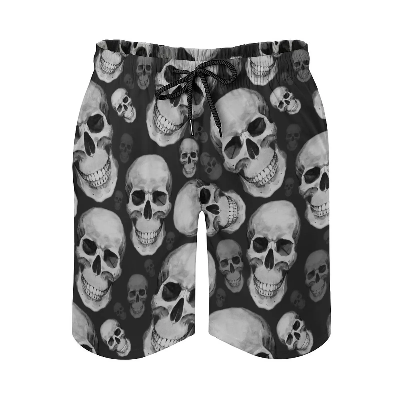 Summer Men's Fashion Island Beach Style 3d Skull Large Print Loose Casual Can Wear Elastic Strap Strap Beach Pants