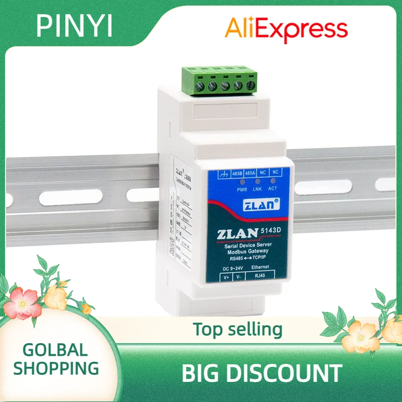 

ZLAN5143D Small Size Din Rail Mounted Modbus RTU TCP Ethernet One Serial Port IoT Applications Modbus Communication Networking