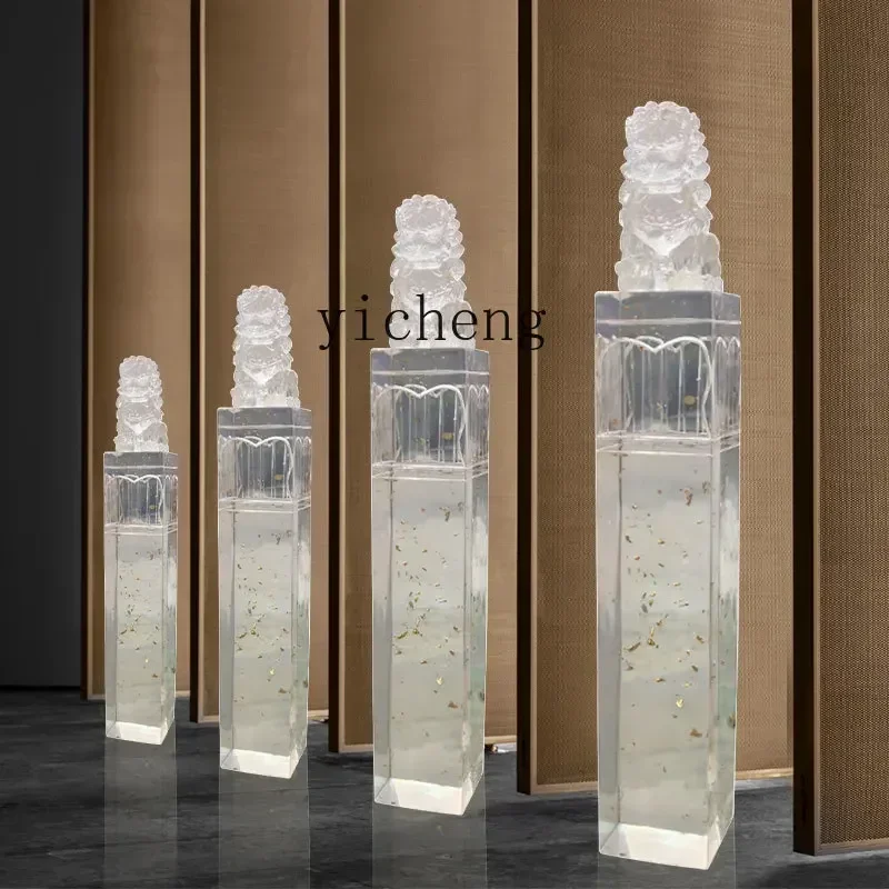 

X5-8 new Chinese-style floor-to-ceiling transparent resin gold foil lion ornament home study column sculpture