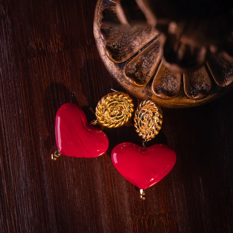 

Vintage glass design red and black love earrings for women jewlry whosale