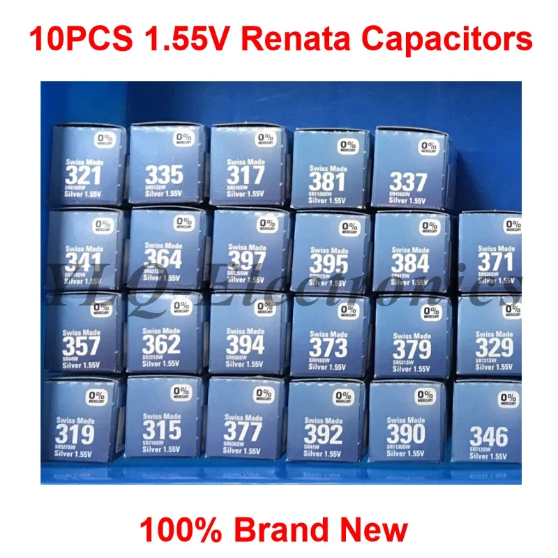 Paquete de 10 Condensadores Renata: 364 SR621SW, 377 SR626SW, 371 SR920SW, 315 SR716SW, 321 SR616SW, 317 SR516SW, 394 SR936SW, 362, 379, 395