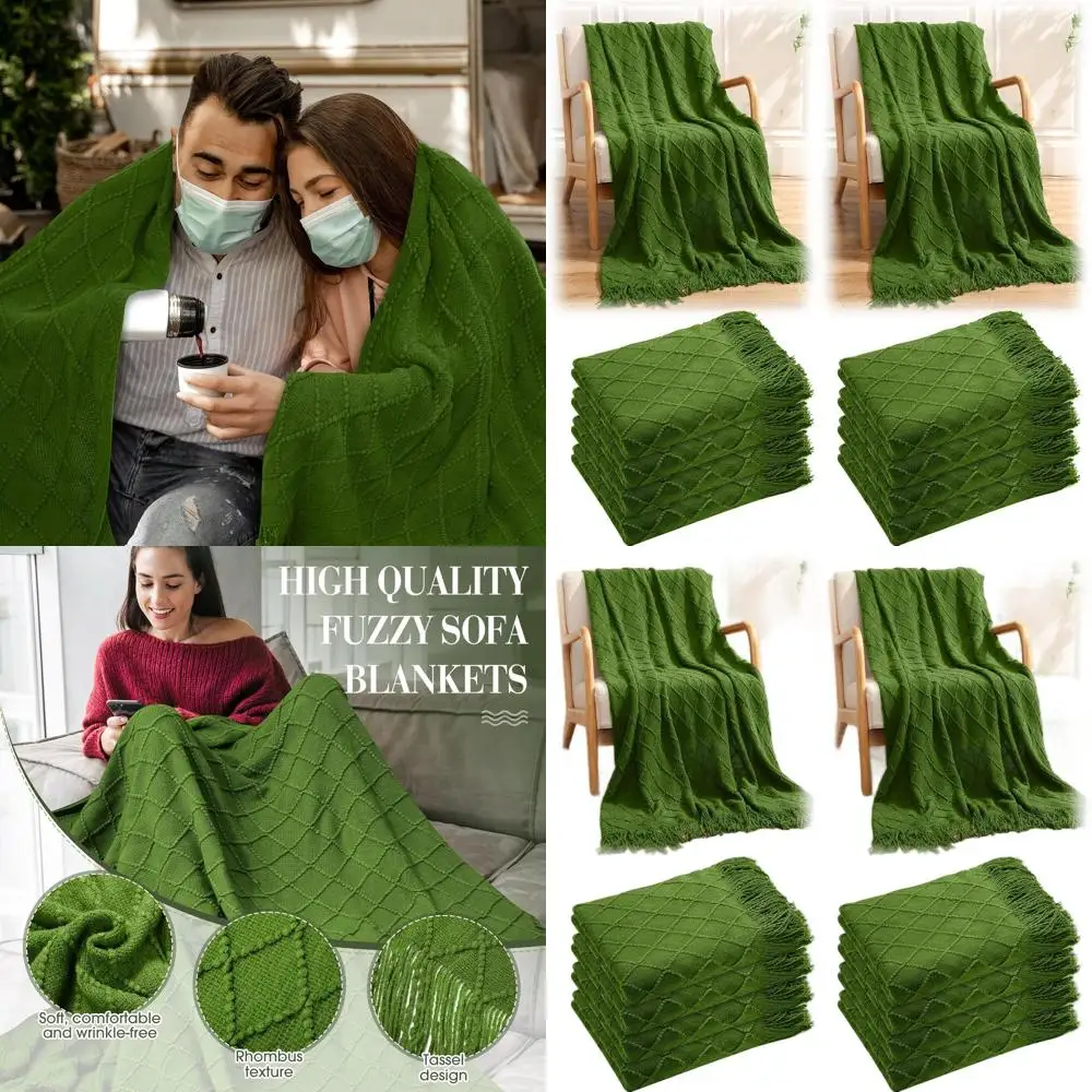 

Вязаные пледы с ромбическим узором 71x51 дюйма с кисточками, мягкие и теплые, идеально подходят для выпускного, сотрудников и свадебных подарков (зеленый)