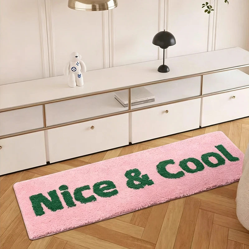 Bedroom Carpet Soft Comfortable Bedside Rug Minimalist Alphabet Long Imitation Cashmere Fluffy Plush Floor Mat Home Decor Rugs