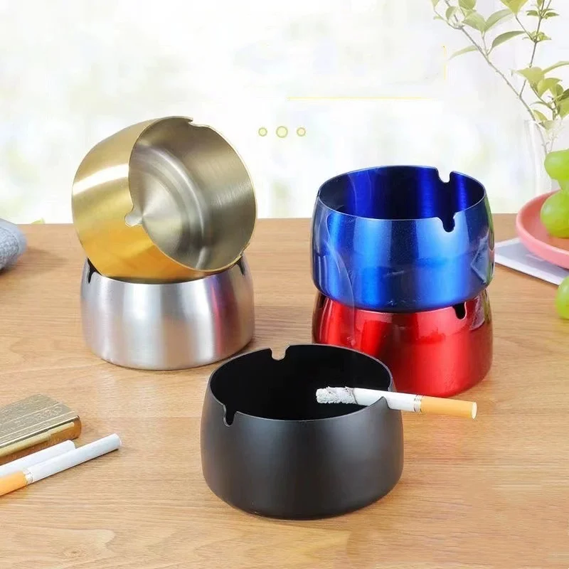 

Colorful Round Heighten Tobacco Ashtray Stainless Steel Desktop Ash Tray with Cigarettes Holder House Bar Smoking Accessories