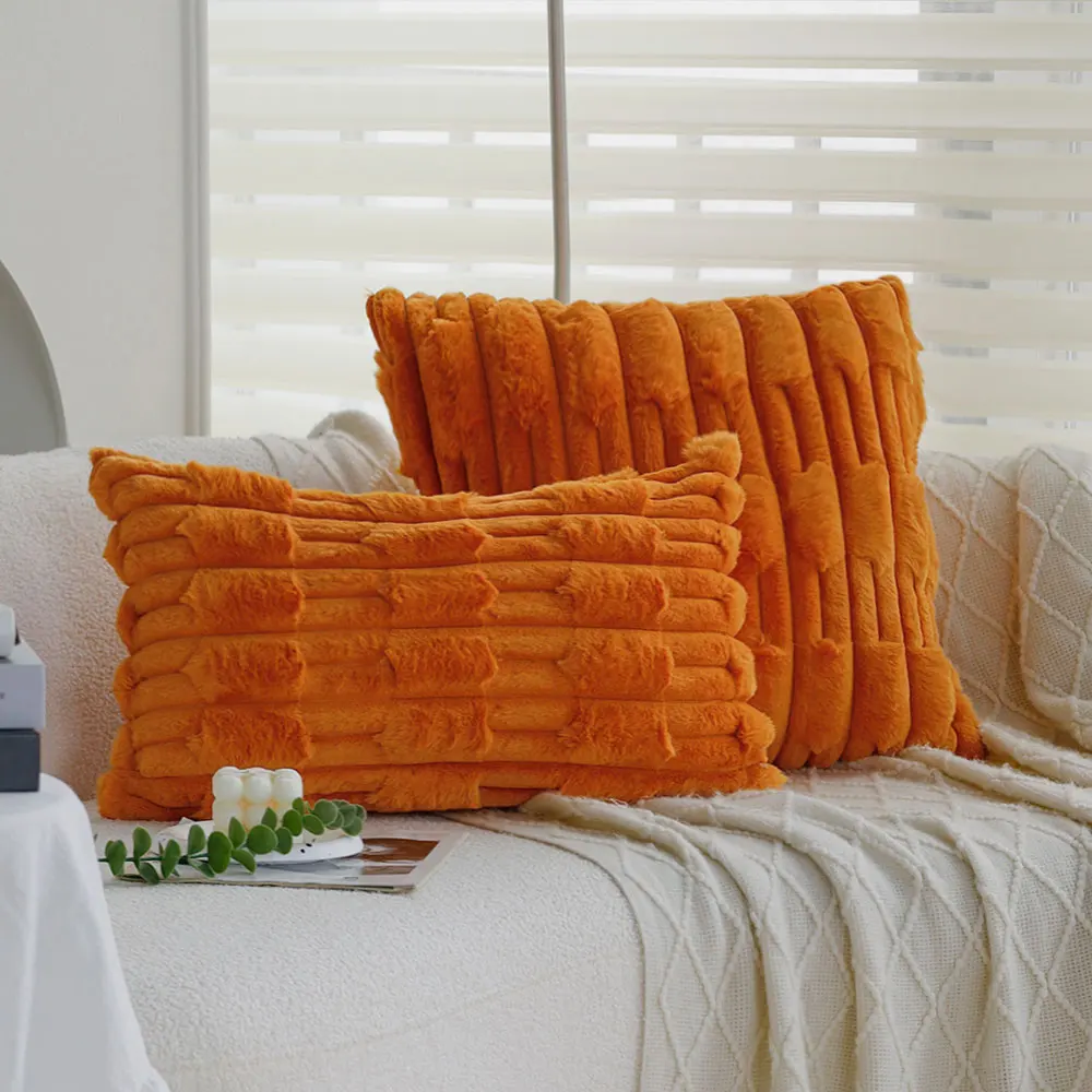 Orange Plush Decorative Cushion Cover Autumn Winter Soft Skin-Friendly Zippered Throw Pillow Cover For Living Room Sofa Bedroom