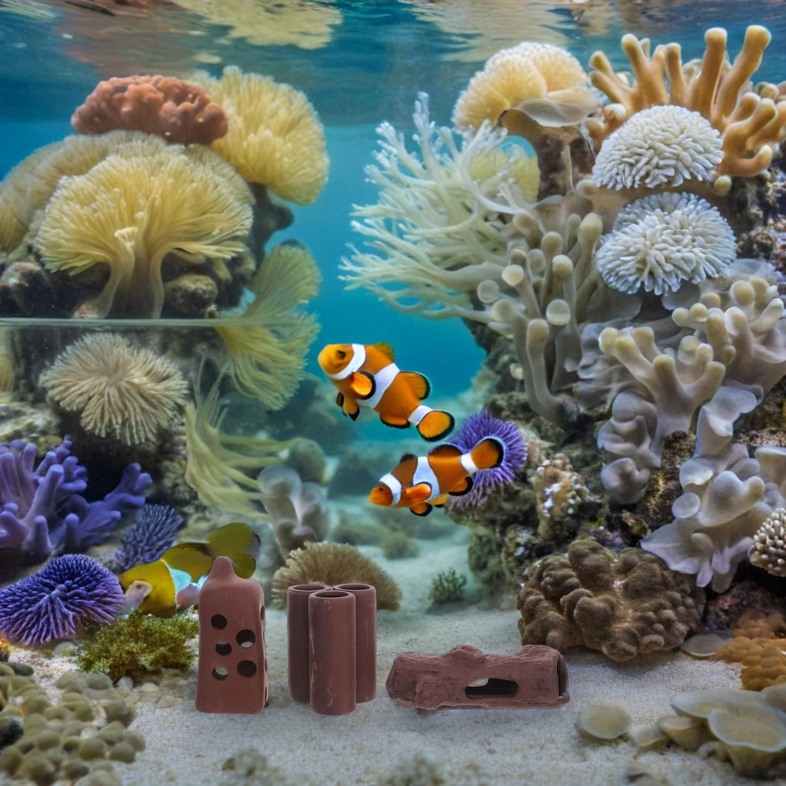 

3Pcs Aquarium Fish Tank Ornaments Purple Sand Ceramic Hideout Breeding Cave Fish Shrimp Shelter Decorative Rockery