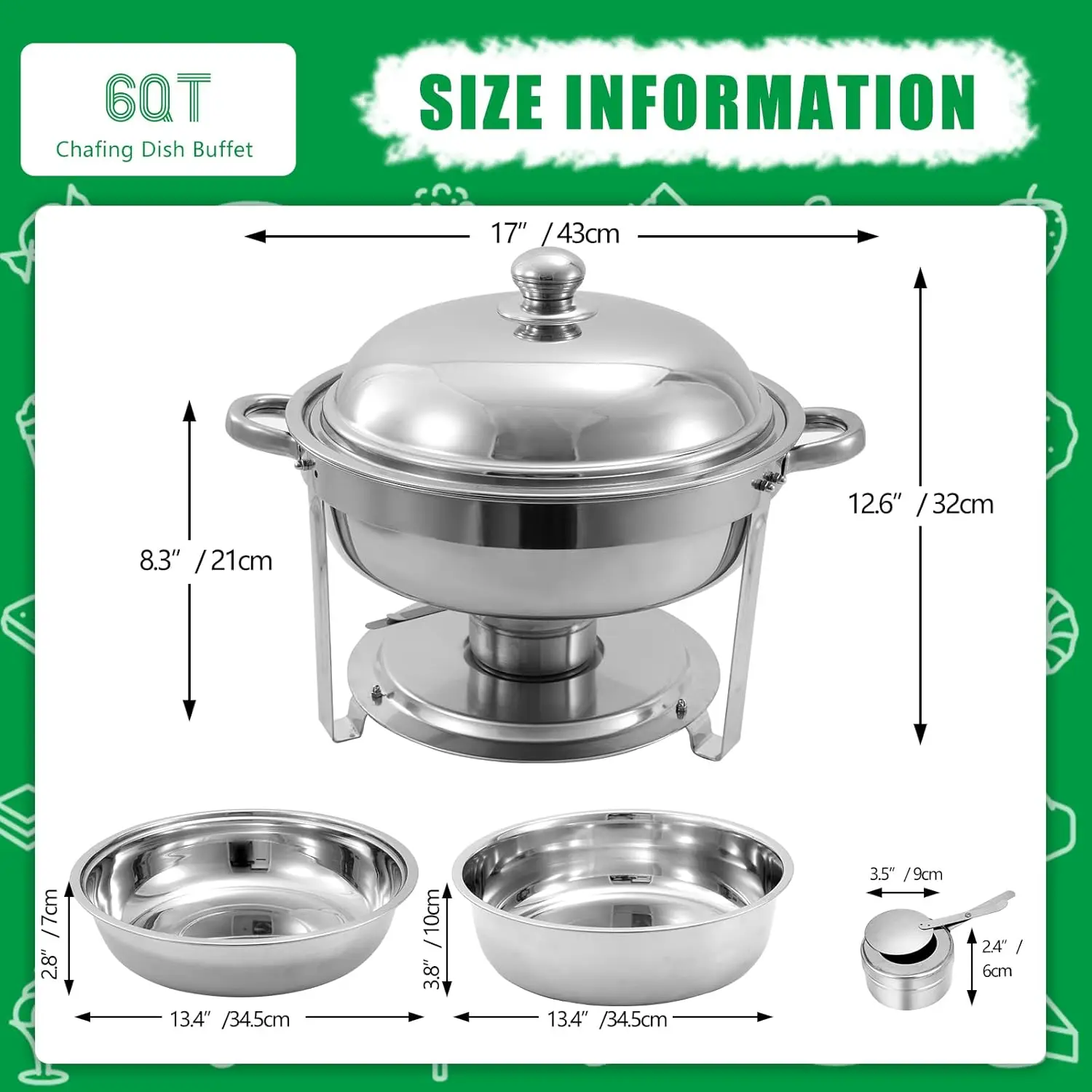 8 Pack Chafing Dish Buffet Set, Stainless Steel Catering Food Warmer For Banquet, Parties, Wedding (4 Packs 8Qt 1/3 Pan + 4