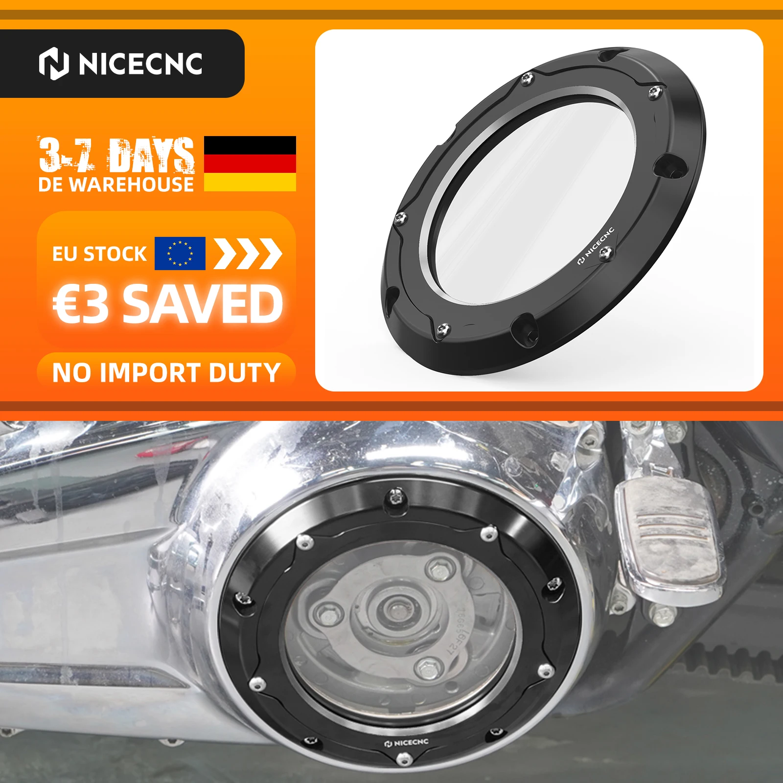 (EU-Lager) Für Harley M8 Touring Street Glide Road Glide FLHX/FLTRX/FLHR 2016-2025 Transparente Derby-Abdeckung Kupplungsabdeckung 25700388