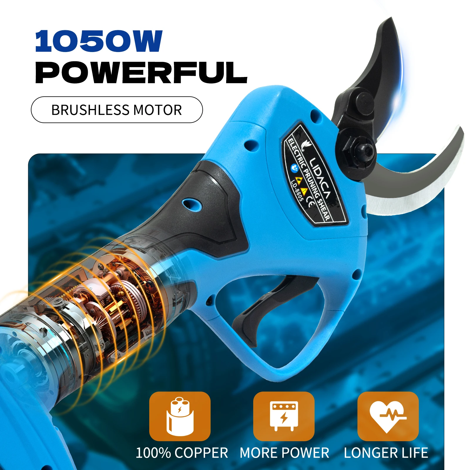 Lidaca-8605 battery Pruning Shear 40mm Progressive Cordless Efficient scissors Bonsai Electric Tree Branches garden tools
