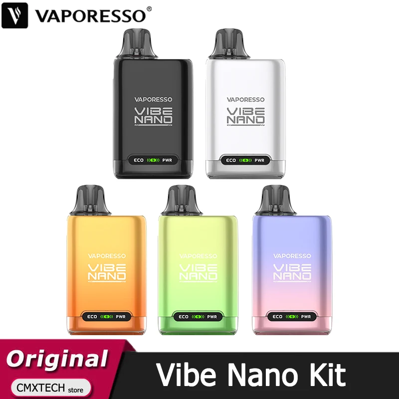 مجموعة Vaporesso Vibe Nano الأصلية للسجائر الإلكترونية بطارية 1100 مللي أمبير في الساعة مع خرطوشة Vibe Pod 4.5 مل شبكة مزدوجة ECO PWR Vape