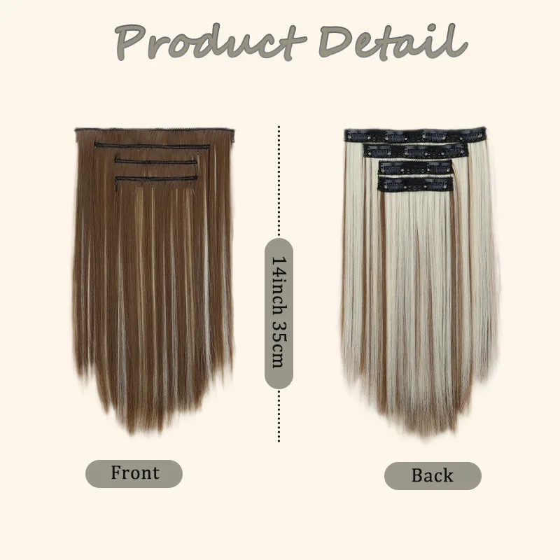 35 سنتيمتر الاصطناعية 4 قطعة/المجموعة مقاطع في وصلات الشعر قصيرة مستقيم تصفيفة الشعر شقراء سوداء قطع الشعر مقاومة للحرارة كاذبة الشعر #2