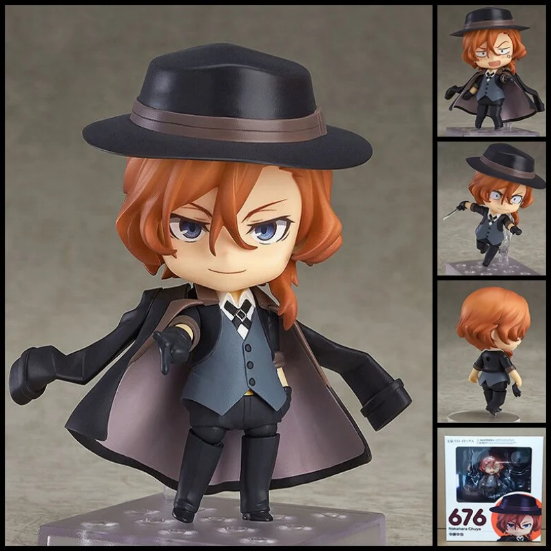 

10cm Anime Bungo Stray Dogs Nakahara Chuya Q Version Kawaii Joint Replaceable Action Figures Pvc Model Desktop Decor Toy Gift