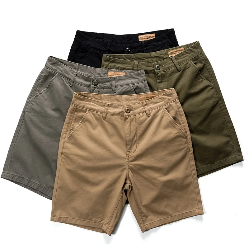 

High Quality 100% Cotton Workwear Shorts for Men Vintage Loose Straight Half Pants Summer American Casual Amekaji Khaki Y2k Male