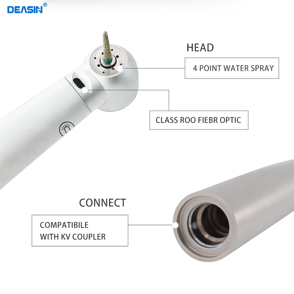 Dental Fiber Optic LED High Speed Air Turbine Handpiec Handpiece Compatible for KaVo Quick Coupling Dentistry Tools DEASIN