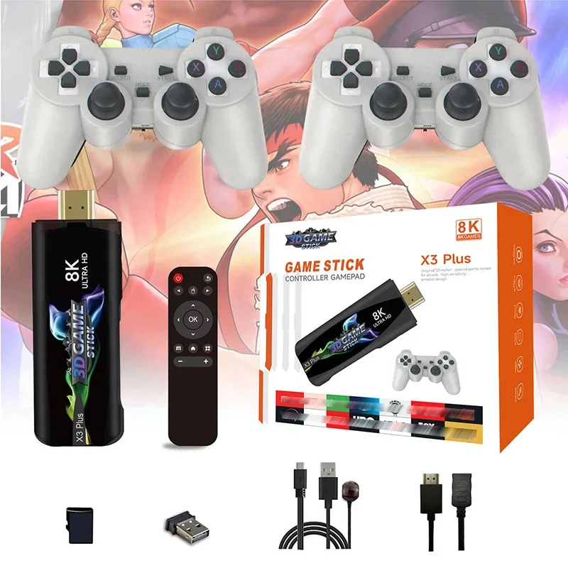 X3pro Dual System Game 8K Retro Video Games Console with Wireless Controller 3D USB Stick 64G 30000+ Games For PSP TV  BOX