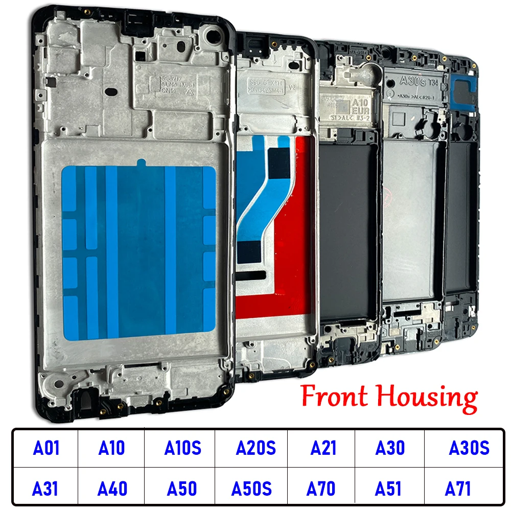 Front Housing LCD Screen Middle Frame Cover Bezel Plate Parts For Samsung A01 A10 A10S A20S A21 A30 A30S A31 A40 A50 A50S A70