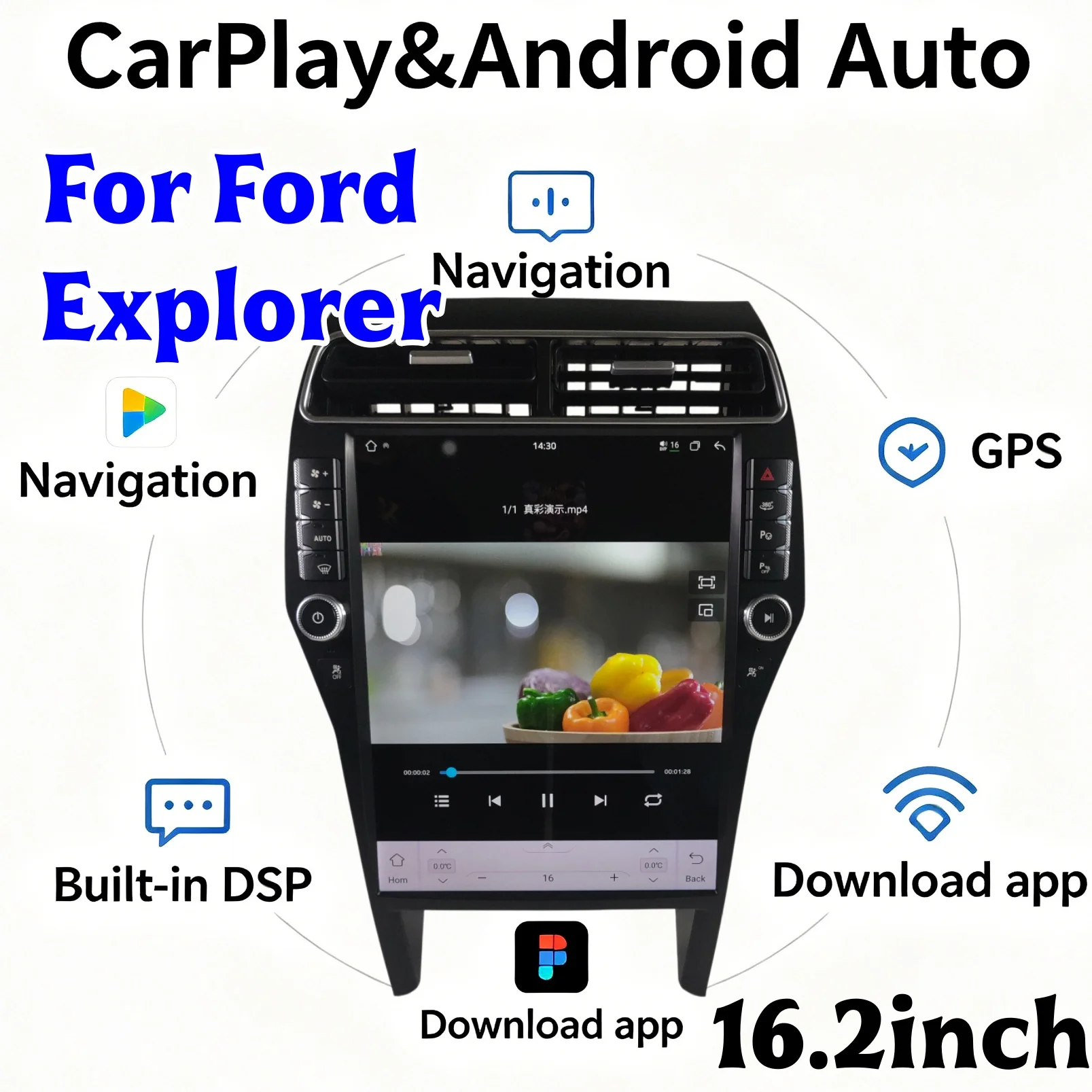 16.2inch For Ford Explorer 2011 -2018 Car Multimedia Video Player GPS Navigation Radio Android 15 8Core CarPlay 4G AC Screen