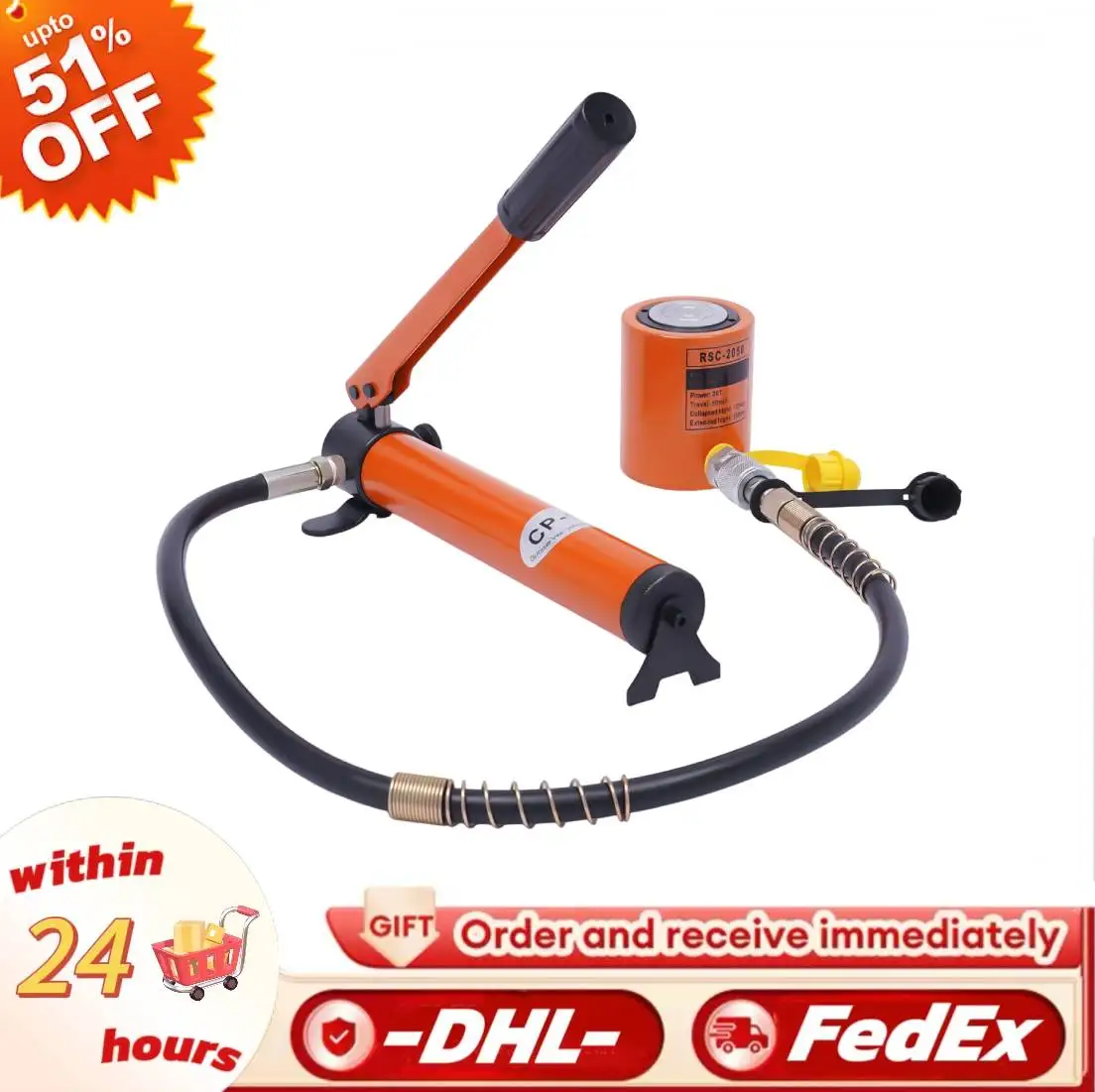 Martinetto idraulico per cilindro Ram 10T/20T con pompa manuale CP-180. Ideale per macchine e costruzioni navali, offre un sollevamento affidabile.