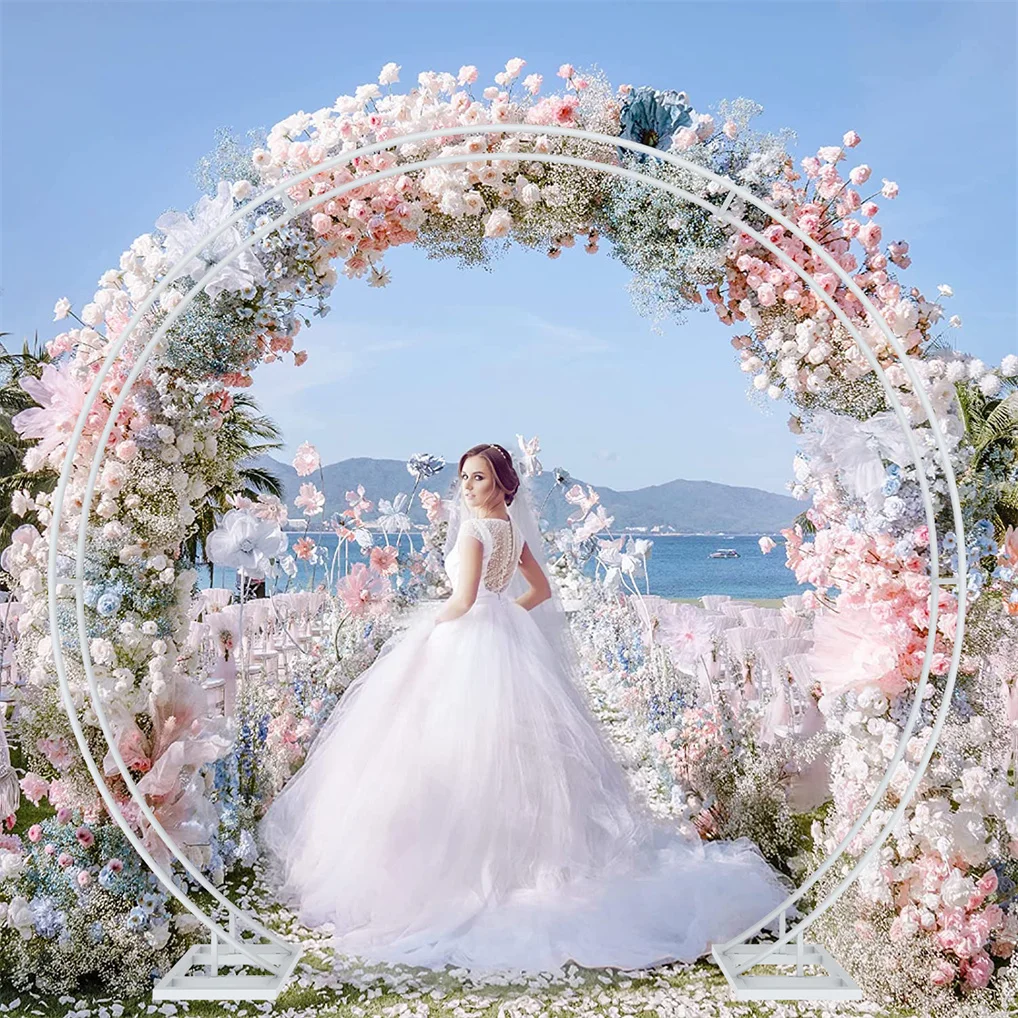qp-2.1M/2.2M/2.4M Removable Round Wedding Arch Metal Backdrop Flower Garland Party Frame Garden Arbor-