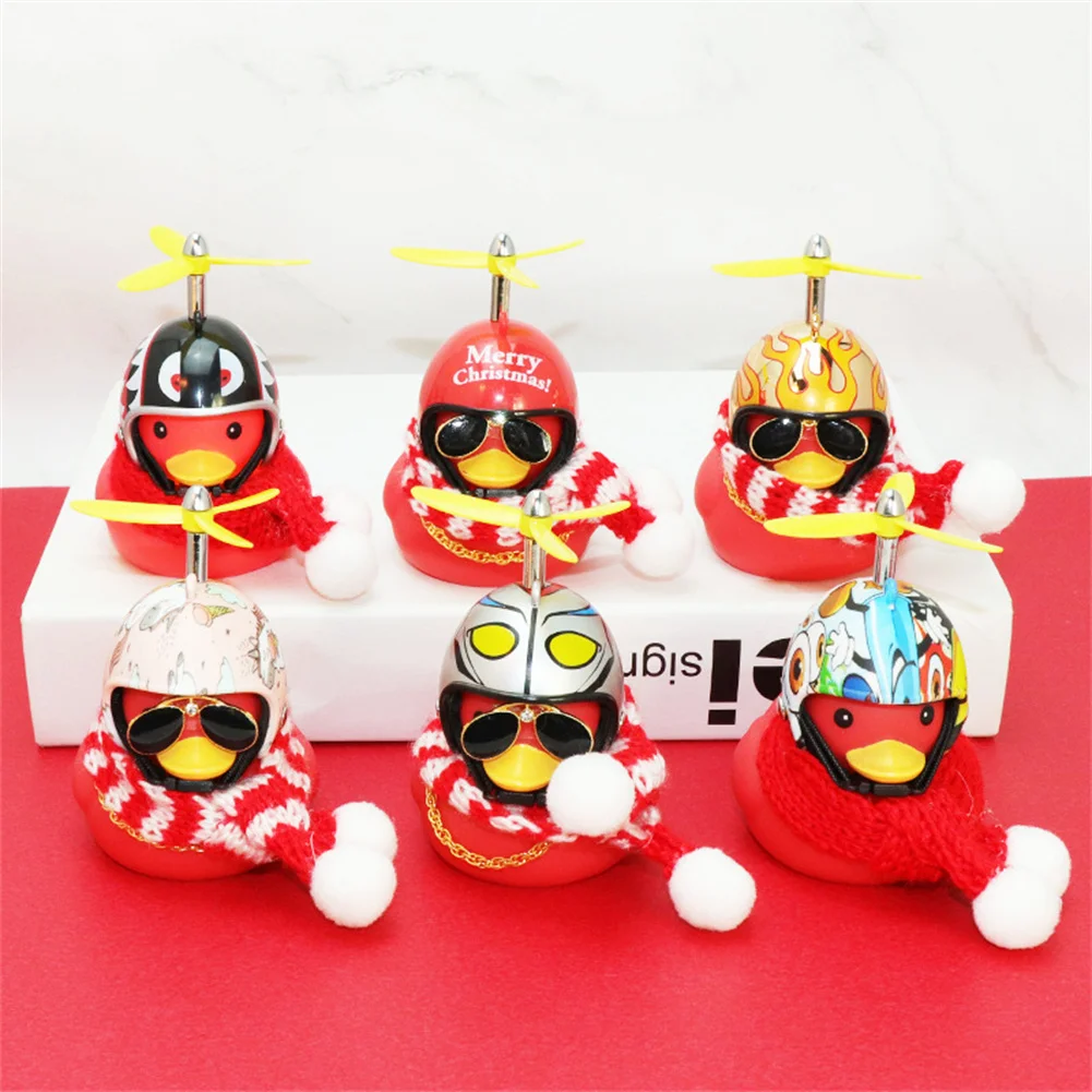 Car Cute Little Red Duck Bike Motor Helmet Propeller Wind-breaking Duck Auto Internal Decoration Car Ornaments Accessories Toy