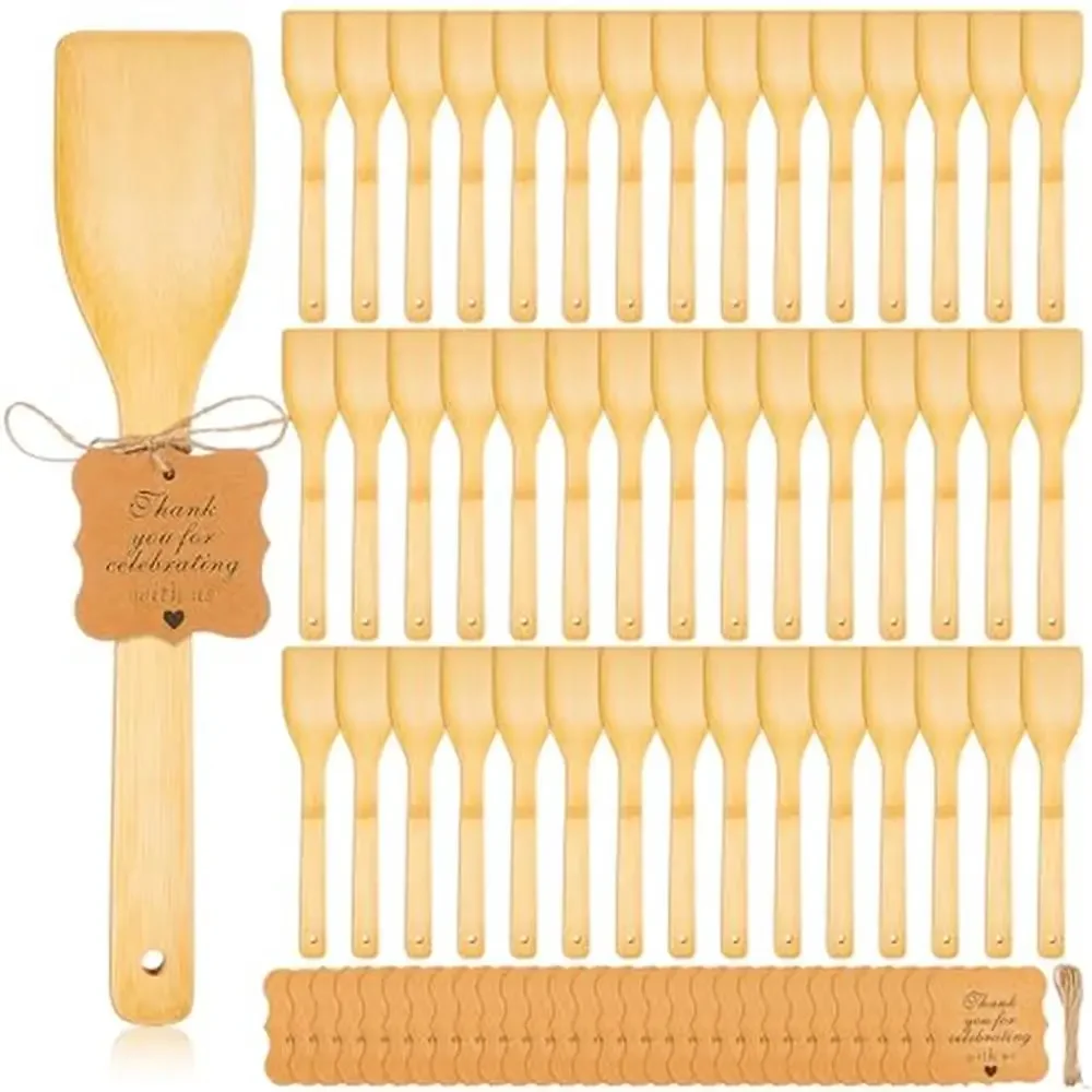 

Bamboo Kitchen Utensils Set 50 Spatulas Kraft Thank You Cards Party Gift DIY Engravings Rustic Charm Kitchen Cooking Tools