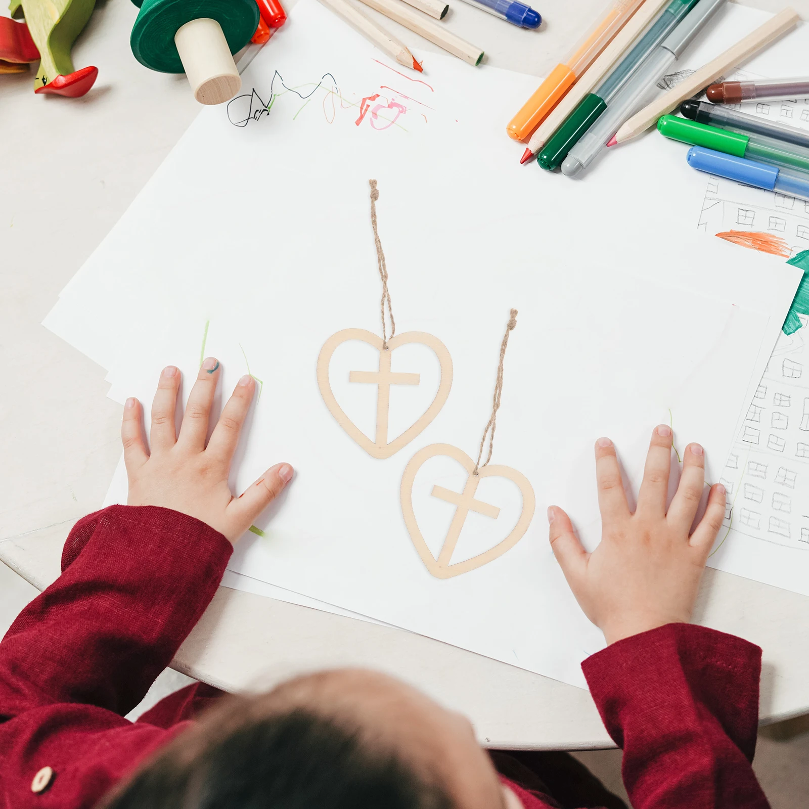 

50pcs Heart Shape Cross Wood Blanks Unfinished Diy Craft Pieces For Valentine'S Day Christmas Decor Wooden Slices Tags Rustic