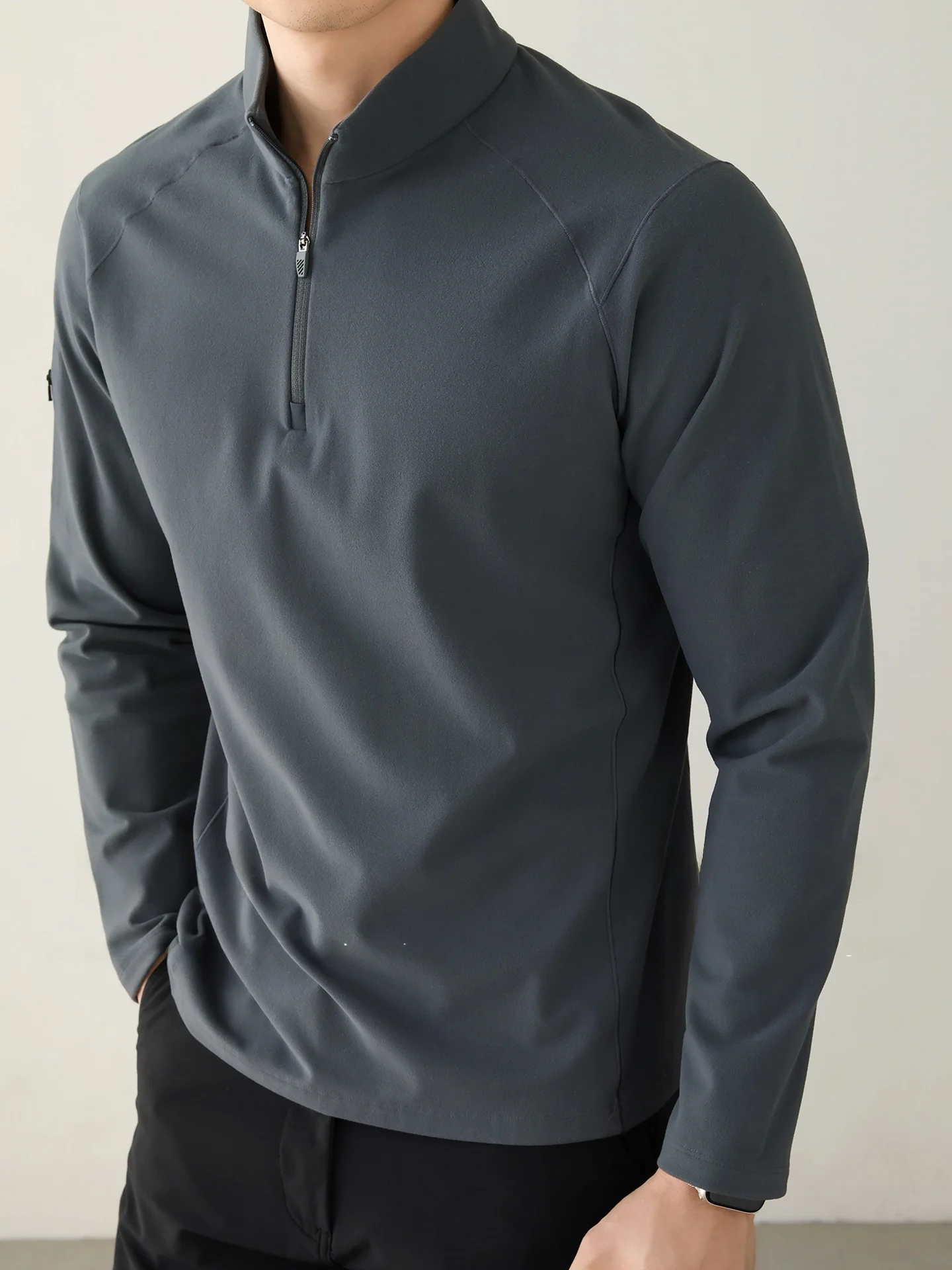 Men's Long Sleeve Fleece Lined T-Shirt Half Zip Outdoor Sports Thermal Base Shirt Spring Season Breathable Comfortable Nylon ...