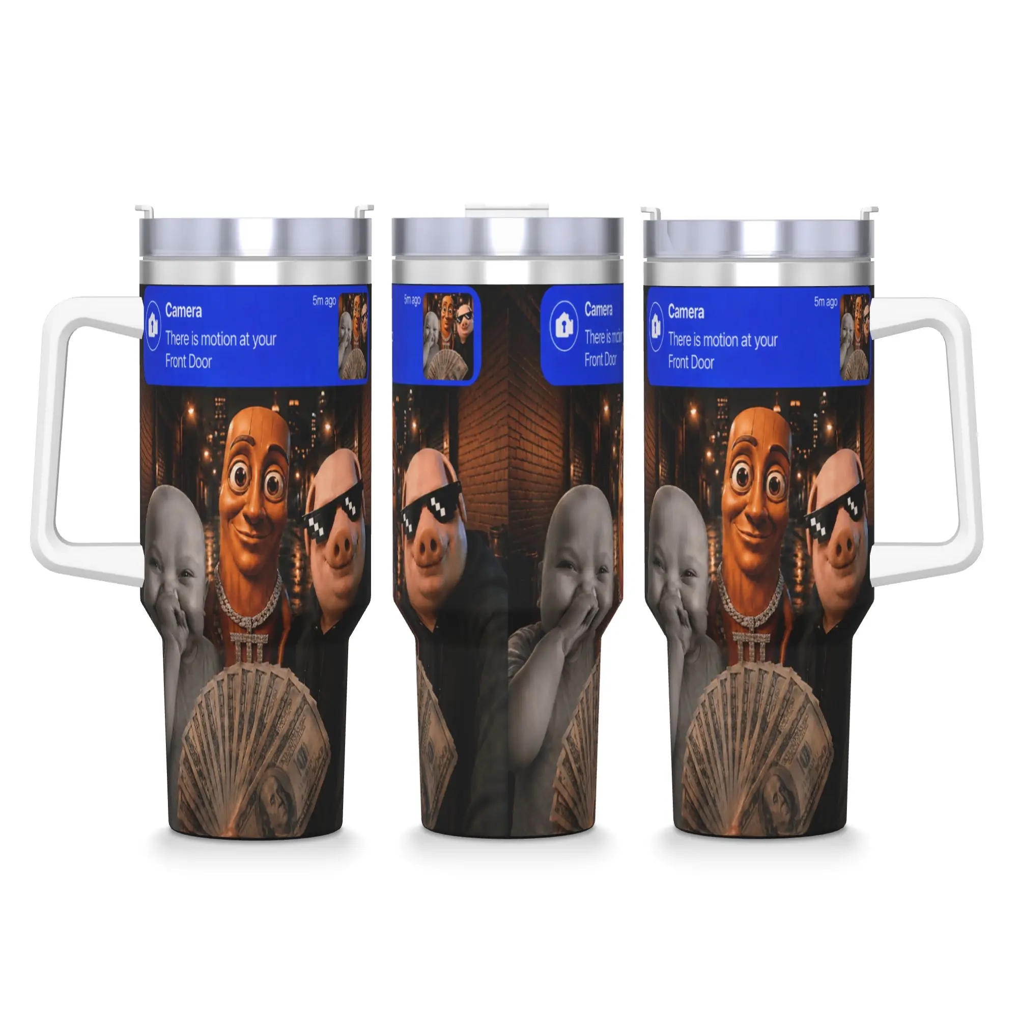 Motion at Your Front Door Tung Sahur John Pork Ai Baby Meme Stainless Steel Tumbler  Driving Thermal Mug With Straws Mugs Cup