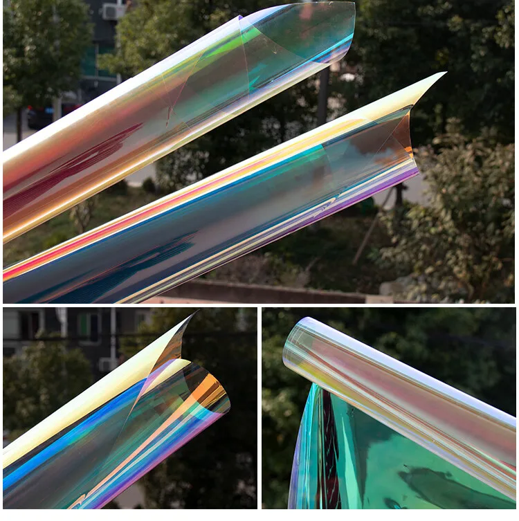 Película de Privacidade Iridescente Dicroica para Janelas, Adesiva Estática Removível, Controle Solar, Bloqueio UV para Casa, Escritório e Portas de Vidro