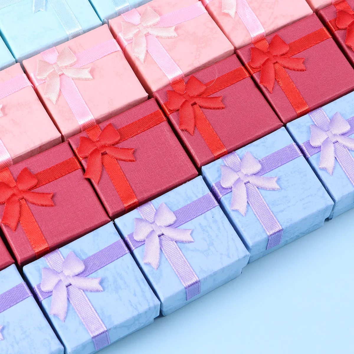 

24Pcs Gift Boxes Bowknot Ribbon Style Jewelry Storage Box Organizer for Earrings Bracelet Necklace Rings 4x4x3cm Luxury