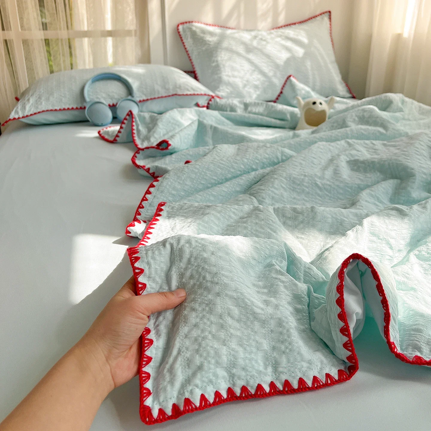 2026 New Bubble Cloth Air Conditioned Washable Non-Cotton Full Cotton Summer Cool Double Bedding 2M Four-Piece Summer Quilt Set