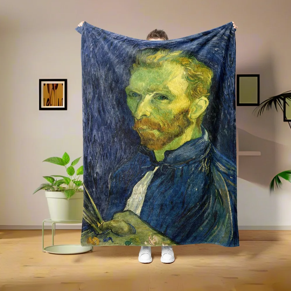 Van Gogh painting Flannel art Portrait Family Blanket Throw Home Sofa Lunch Break Blankets Children Student Blankets Nap Gifts