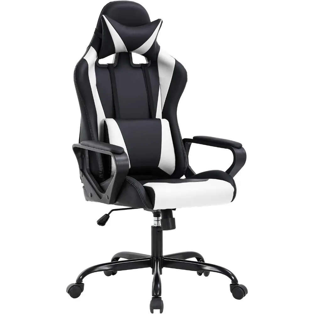 Kursi Gaming punggung tinggi, kursi kantor kursi balap komputer meja PU ergonomis, putar eksekutif dengan Lumbar