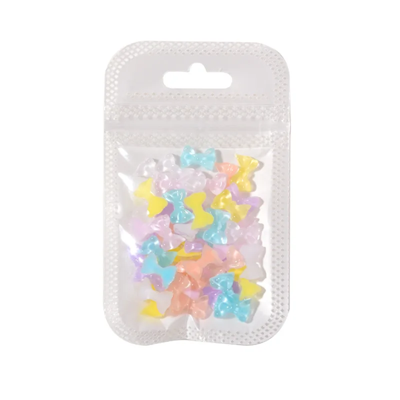 50Pcs 나비 매듭 아이스 클리어 네일 라인 석 젤리 모카 베어 스 트리머 네일 장식 3D 여름 카와이 매력 네일 부품 리본