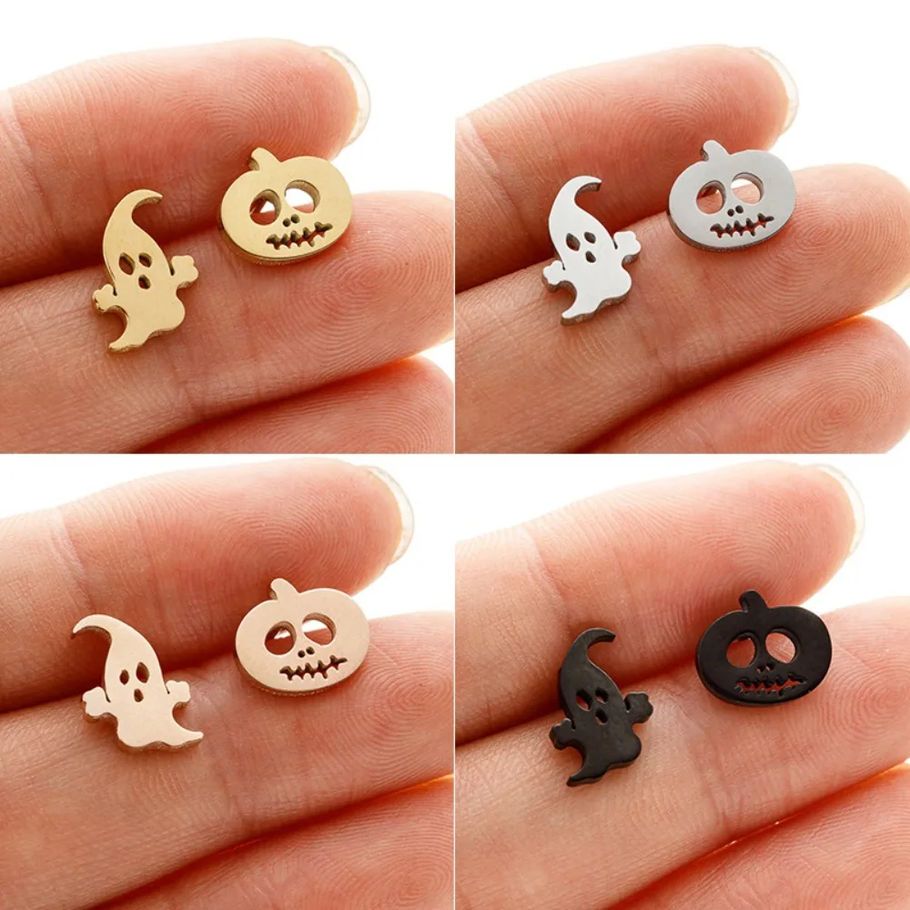 2Pcs Halloween Fun Ghost Pumpkin-Shaped Earrings, Unique Quirky Asymmetrical Design Earrings, Matte Black Cool and Stylish Versatile Earrings, Eye-Catching Accessories for Holiday Parties, Personalized Daily Wear for Students, Niche Design Earrings for Couples, Halloween Themed Accessories, Fashionable Jewelry for Friends, Sweet and Cool Style Must-Have Earrings, Versatile Accessories for Different Occasions