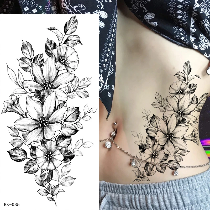 

Sketch Flower Tattoo Stickers Temporary Tattoo Body Art Waterproof Tattoos Adults Fake Tattoos That Look Real And Last Long