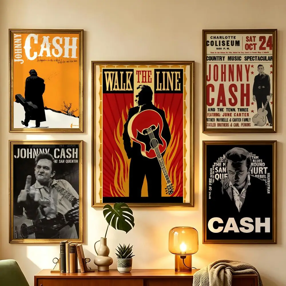 music Johnny Cash Poster Wall Sticker Poster Decal PP Material Self-Adhesive Waterproof for Living Room Home Wall Decor